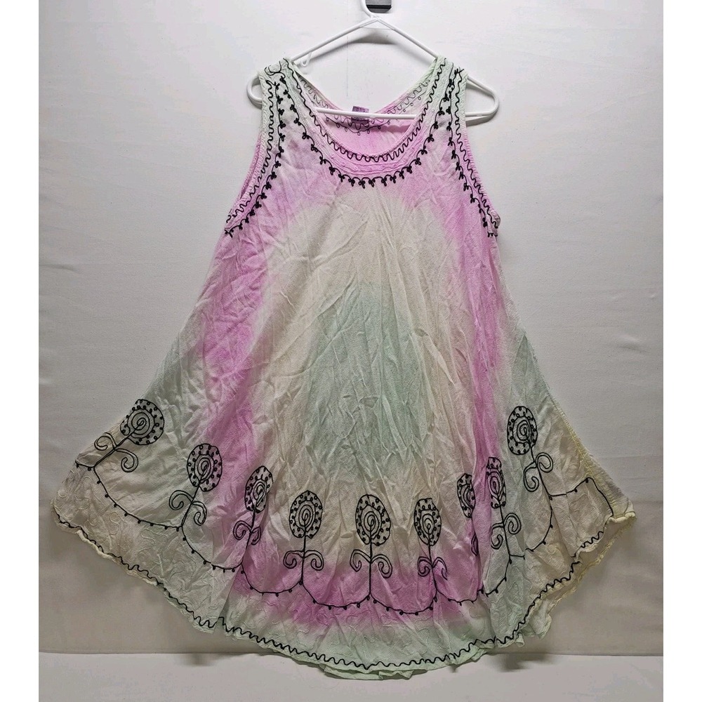 VTG‎ 90s Shoreline Tie Dye Dress OS Embroidered Boho Festival Whimsigoth